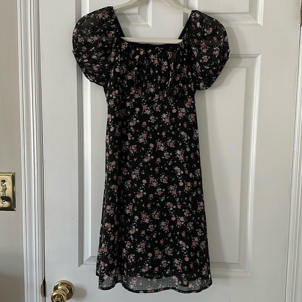 Girls black floral dress
